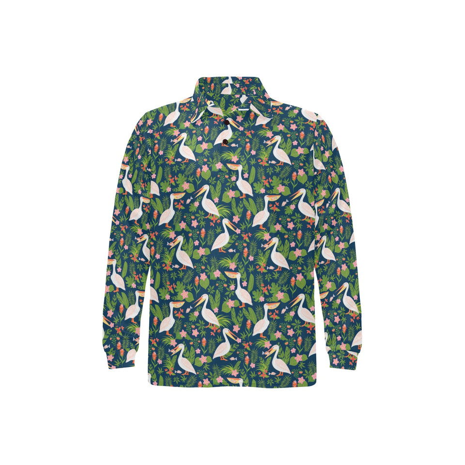 Pelican Pattern Print Design 05 Men's Long Sleeve Polo Shirt