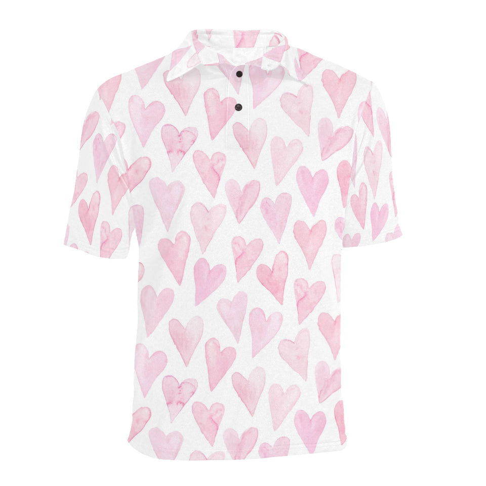 Watercolor pink heart pattern Men's All Over Print Polo Shirt