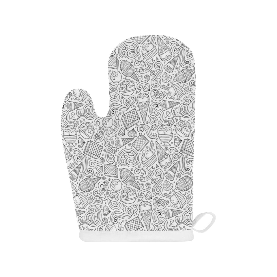 Cartoon hand drawn ice cream black white Heat Resistant Oven Mitts