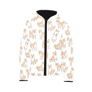 shiba inu dog pattern Kids' Boys' Girls' Padded Hooded Jacket