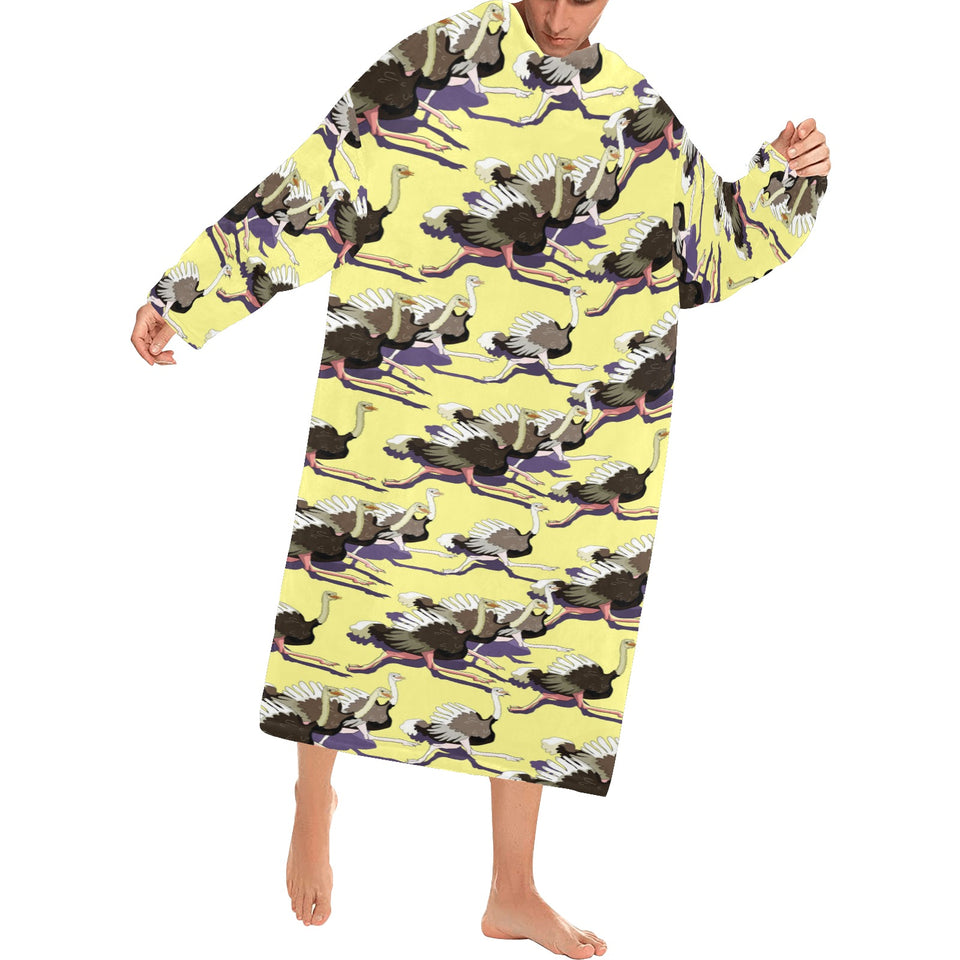 Ostrich Pattern Print Design 04 Blanket Robe with Sleeves