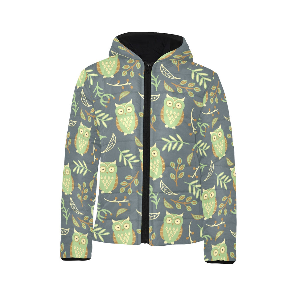 Cute owls leaves pattern Kids' Boys' Girls' Padded Hooded Jacket