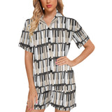 Piano Pattern Print Design 04 Women's V-Neck Short Pajama Set