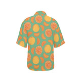 orange fruit pattern green background Women's All Over Print Hawaiian Shirt