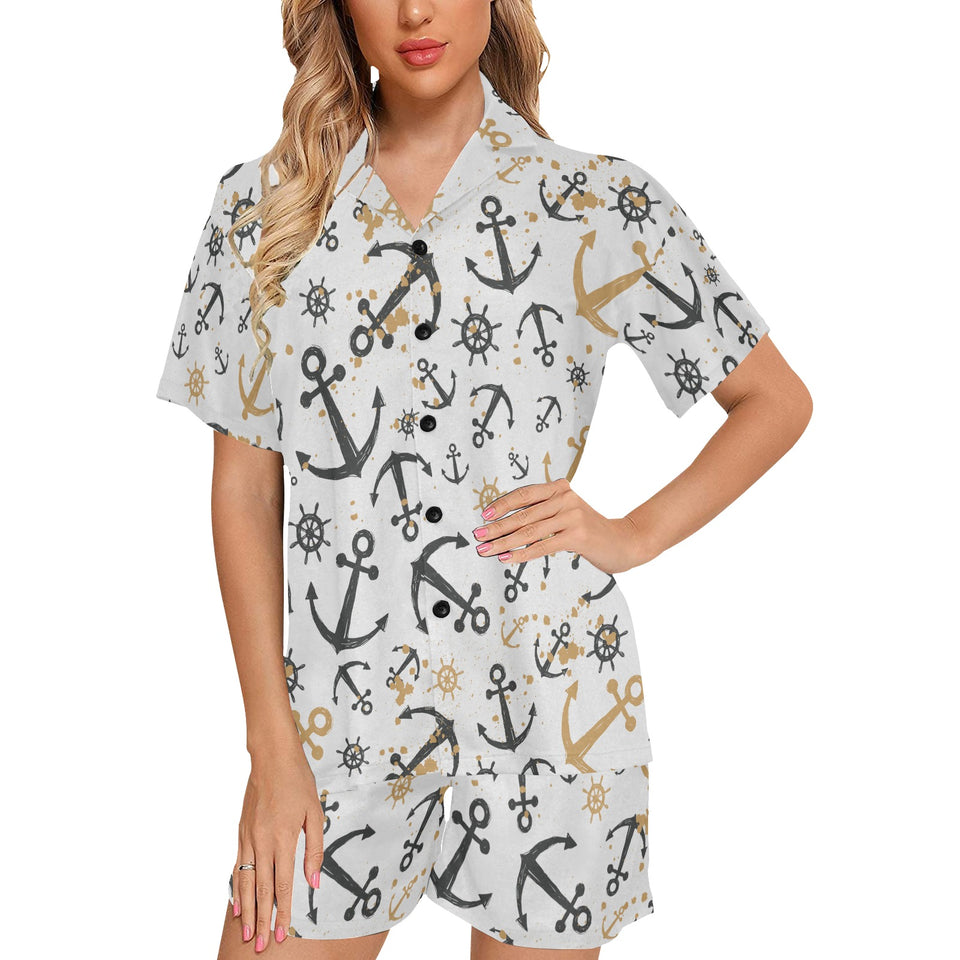 Anchors Rudders pattern Women's V-Neck Short Pajama Set