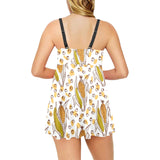 Corn Pattern Print Design 02 Chest Sexy Pleated Two Piece Swim Dress