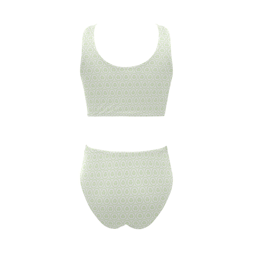 Cucumber pattern background Chest Bowknot High Waisted Bikini Swimsuit