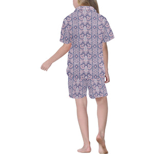 Indian Batik Style pattern Kids' Boys' Girls' V-Neck Short Pajama Set