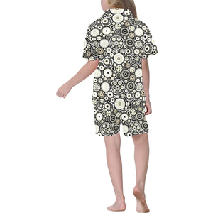 Gear Pattern Print Design 02 Kids' Boys' Girls' V-Neck Short Pajama Set