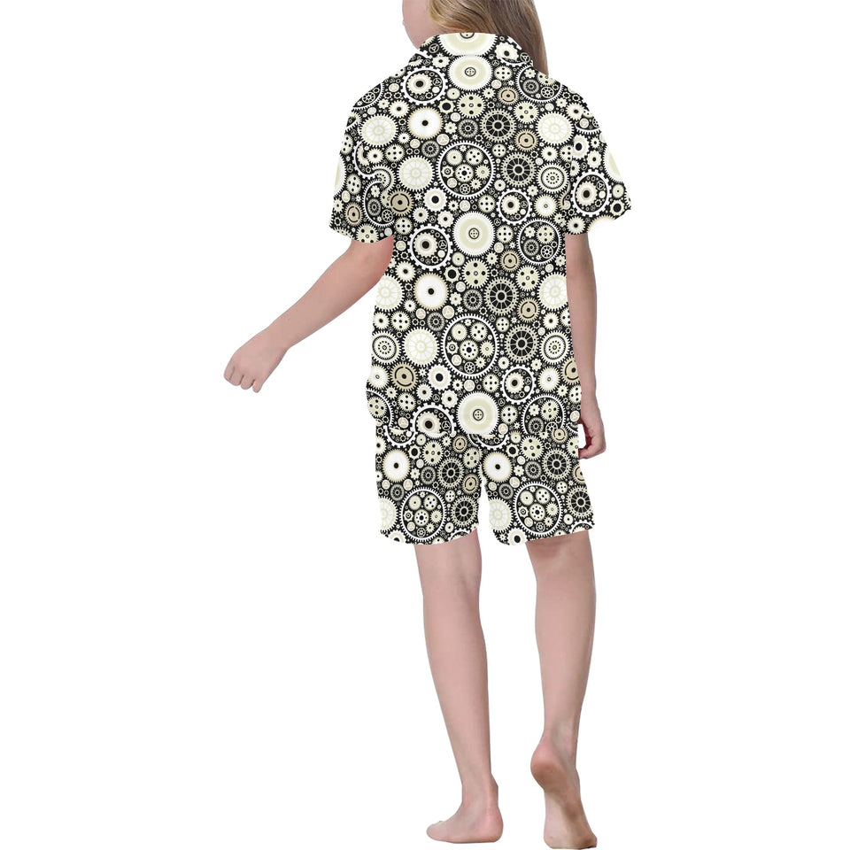 Gear Pattern Print Design 02 Kids' Boys' Girls' V-Neck Short Pajama Set