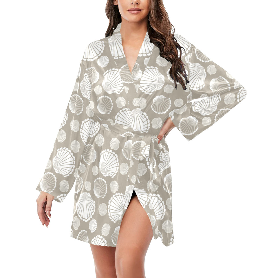 Scallop shell pattern Women's Long Sleeve Belted Night Robe