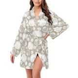 Scallop shell pattern Women's Long Sleeve Belted Night Robe
