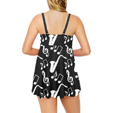 Saxophone music notes treble clef black white them Chest Sexy Pleated Two Piece Swim Dress