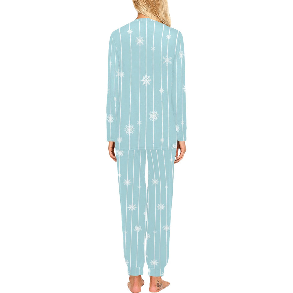 Snowflake pattern blue stripe background Women's All Over Print Pajama Set