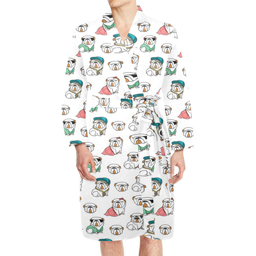 English Bulldog Pattern Print Design 03 Men's Long Sleeve Belted Night Robe