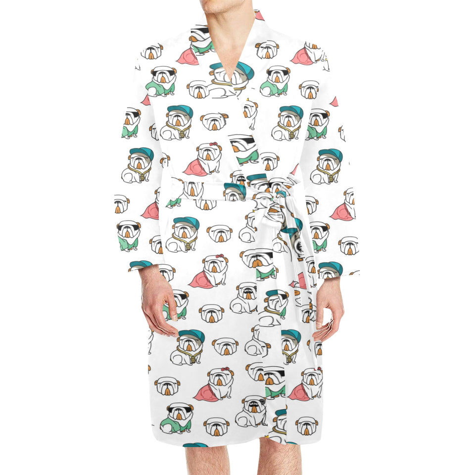 English Bulldog Pattern Print Design 03 Men's Long Sleeve Belted Night Robe