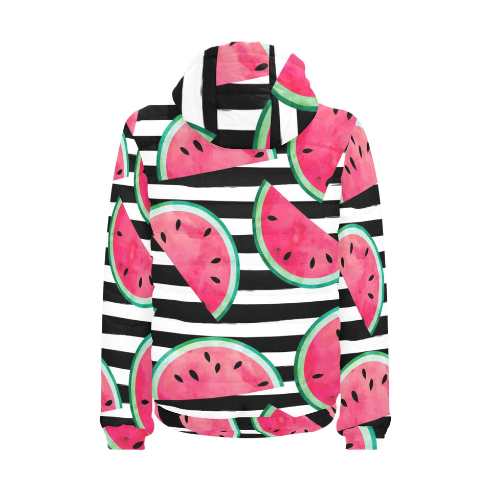 Watercolor paint textured watermelon pieces Men's Padded Hooded Jacket