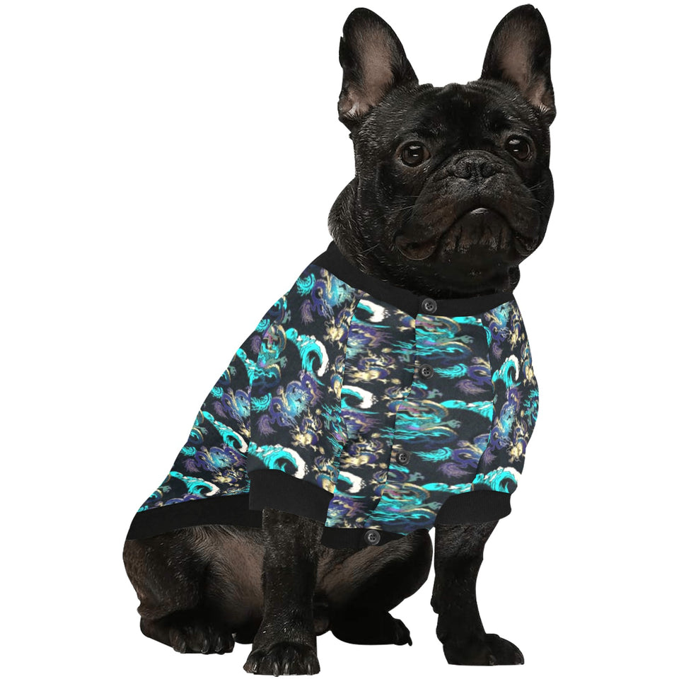 Dragon sea wave pattern All Over Print Pet Dog Round Neck Fuzzy Shirt