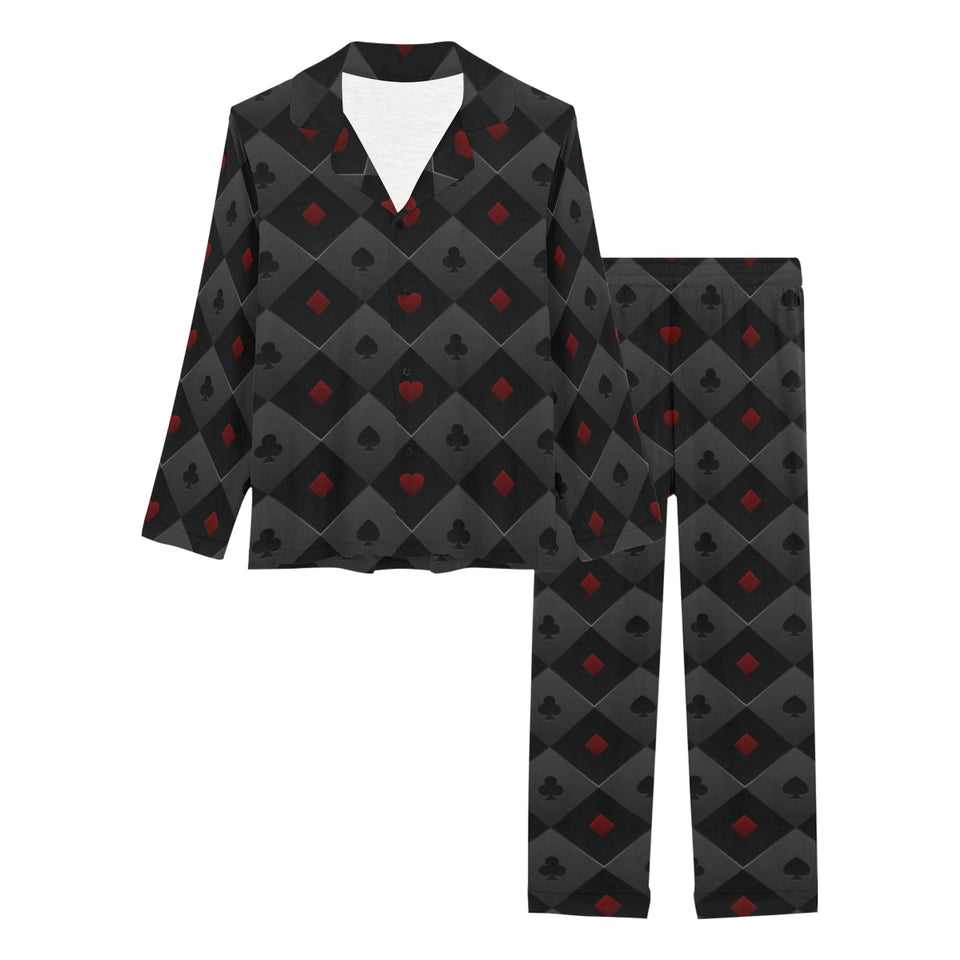 Casino Cards Suits Pattern Print Design 05 Women's Long Pajama Set