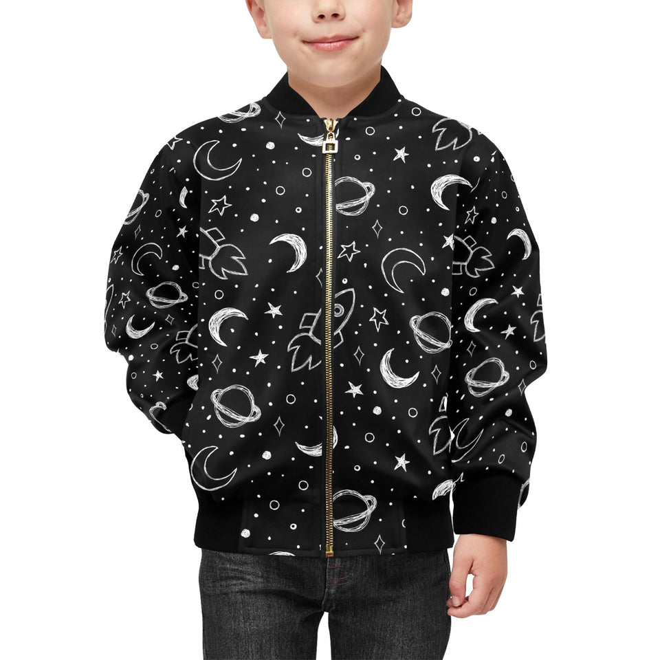 Hand drawn space rocket star planet Kids' Boys' Girls' Bomber Jacket