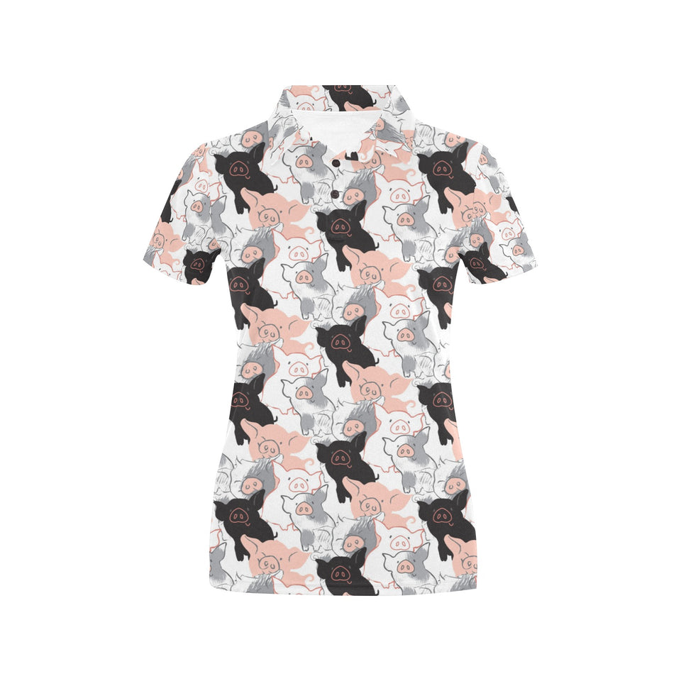 Pig Pattern Print Design 05 Women's All Over Print Polo Shirt