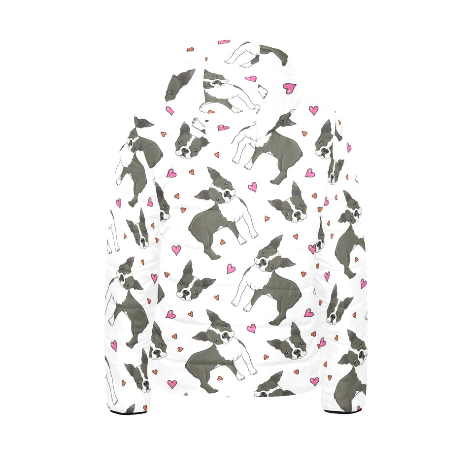 Boston terrier dog hearts vector pattern Kids' Boys' Girls' Padded Hooded Jacket
