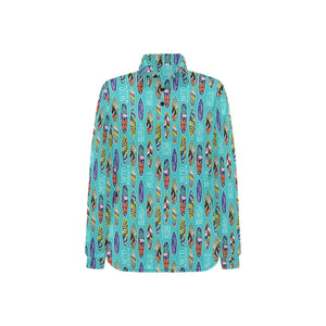 Surfboard Pattern Print Design 05 Women's Long Sleeve Polo Shirt