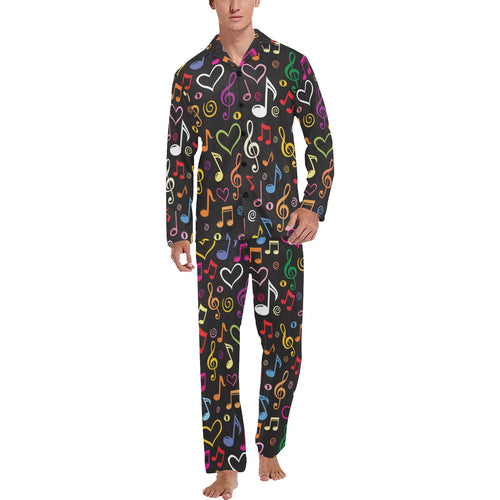 Music Notes Pattern Print Design 02 Men's Long Pajama Set