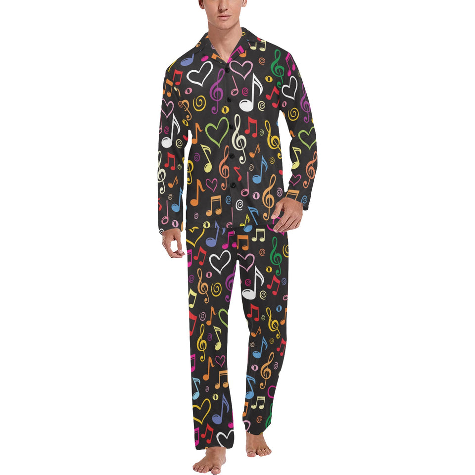 Music Notes Pattern Print Design 02 Men's Long Pajama Set