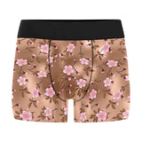 Pink sakura cherry blossom drak brown background Men's All Over Print Boxer Briefs Men's Underwear