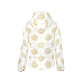Gold Ornamental lotue waterlily symbol pattern Women's Padded Hooded Jacket