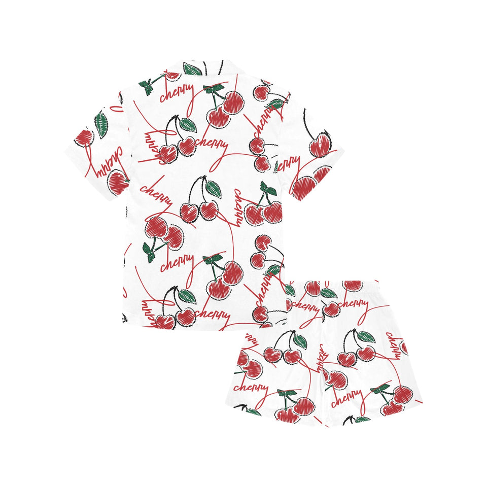 Hand drawn cherry pattern Kids' Boys' Girls' V-Neck Short Pajama Set