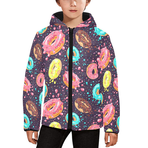 Colorful donut glaze pattern Kids' Boys' Girls' Padded Hooded Jacket