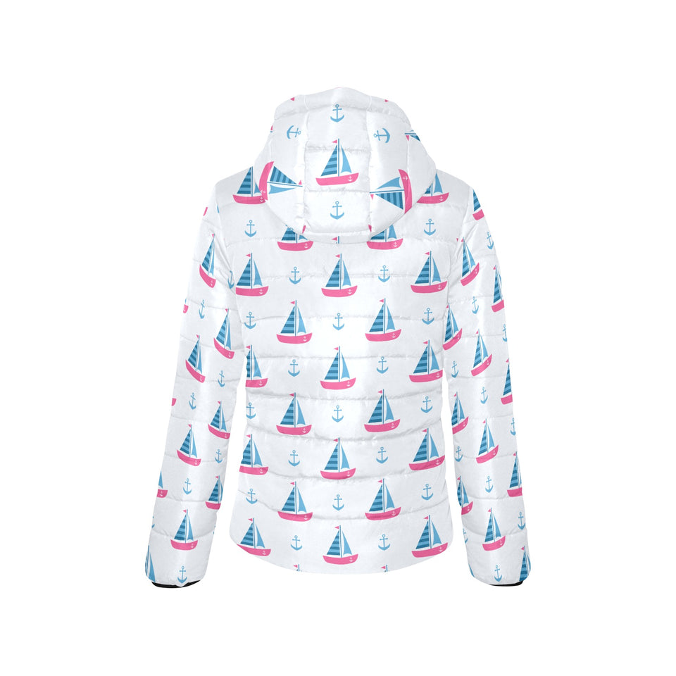 Sailboat anchor pattern Women's Padded Hooded Jacket