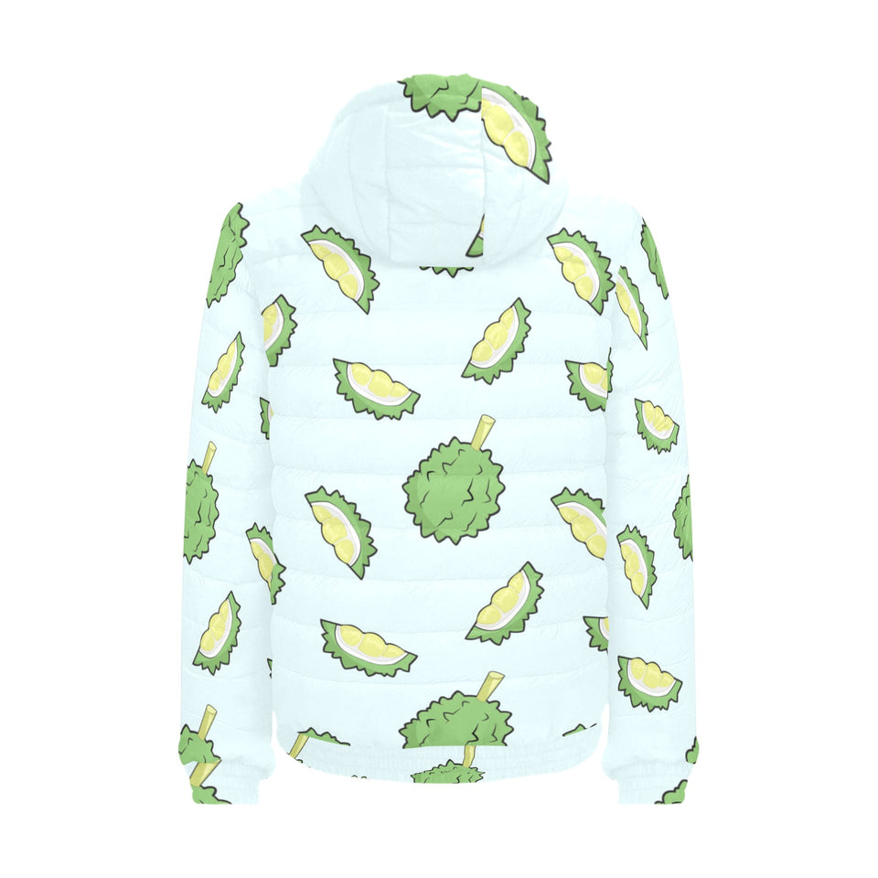 Durian pattern blue background Men's Padded Hooded Jacket