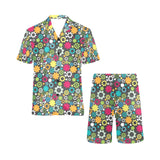 Gear Pattern Print Design 03 Men's V-Neck Short Pajama Set