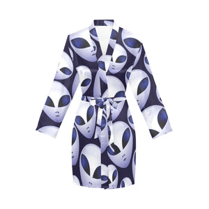 Alien Pattern Print Design 01 Women's Long Sleeve Belted Night Robe