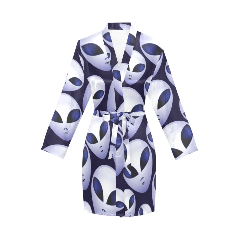 Alien Pattern Print Design 01 Women's Long Sleeve Belted Night Robe