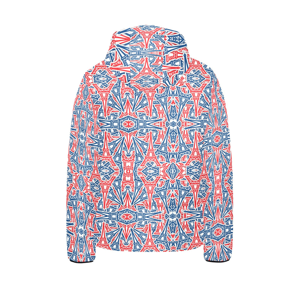 Blue Red Eiffel Tower Pattern Print Design 02 Kids' Boys' Girls' Padded Hooded Jacket