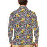 Cute yellow monkey leaves pattern Men's Long Sleeve Polo Shirt