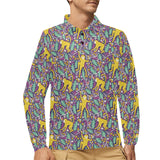 Cute yellow monkey leaves pattern Men's Long Sleeve Polo Shirt