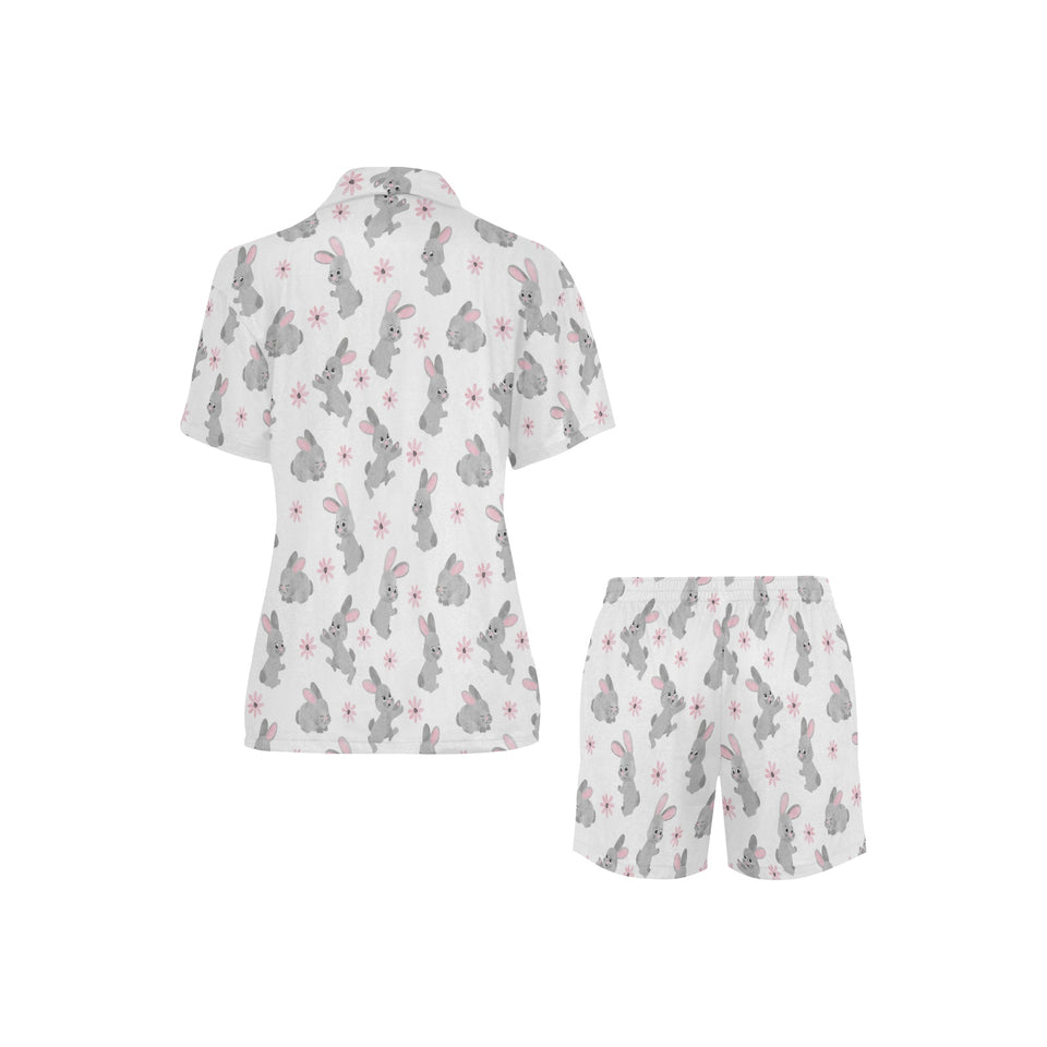 Watercolor cute rabbit pattern Women's V-Neck Short Pajama Set