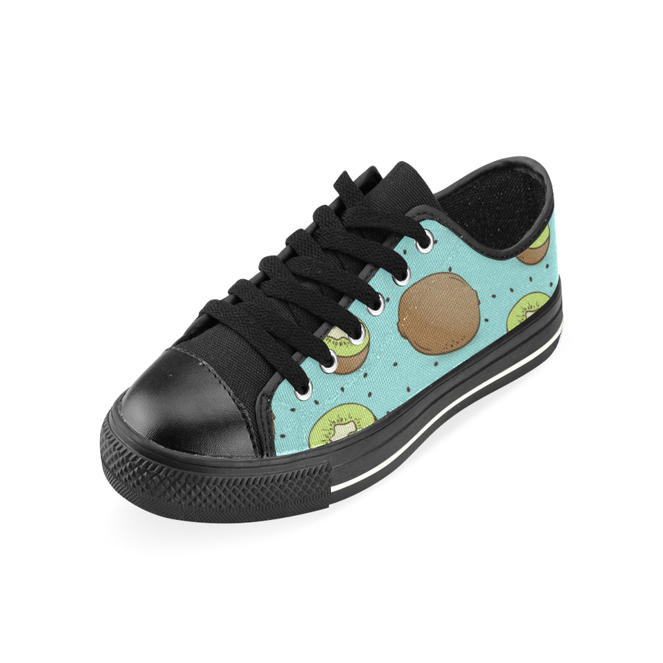Kiwi blue background Men's Low Top Canvas Shoes Black