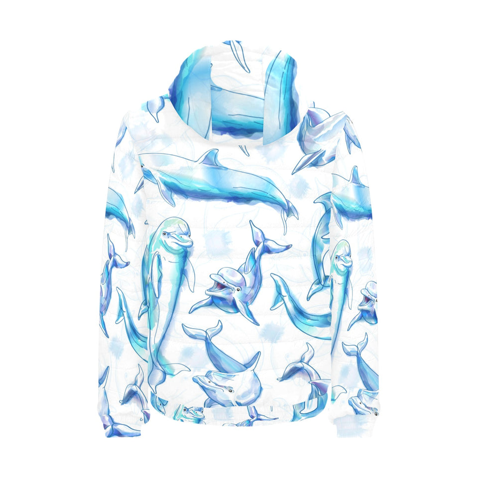 Watercolor dolphin pattern Men's Padded Hooded Jacket