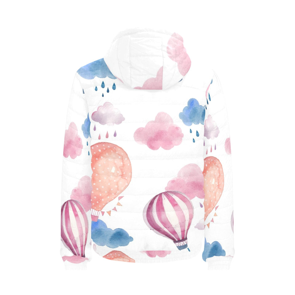Watercolor air balloon cloud pattern Men's Padded Hooded Jacket