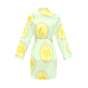 slice of lemon pattern Women's Long Sleeve Belted Night Robe