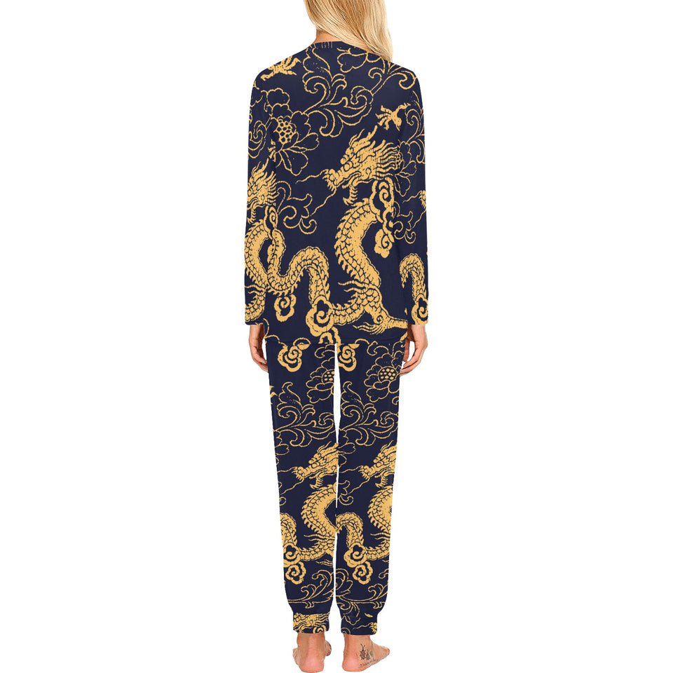 Gold dragon pattern Women's All Over Print Pajama Set