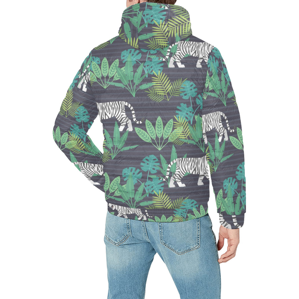 white bengal tigers tropical plant Men's Padded Hooded Jacket