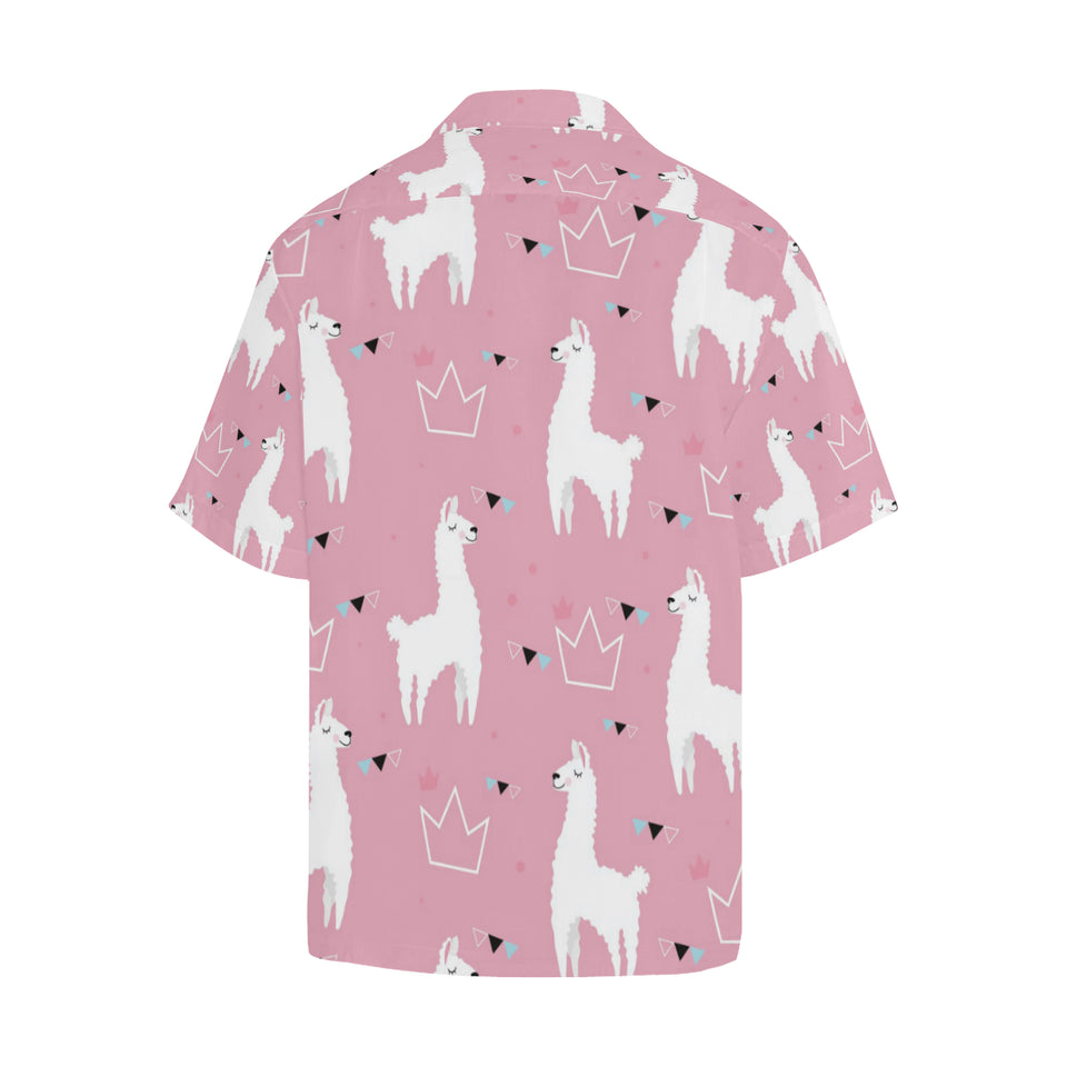 Llama Alpaca pink background Men's All Over Print Hawaiian Shirt