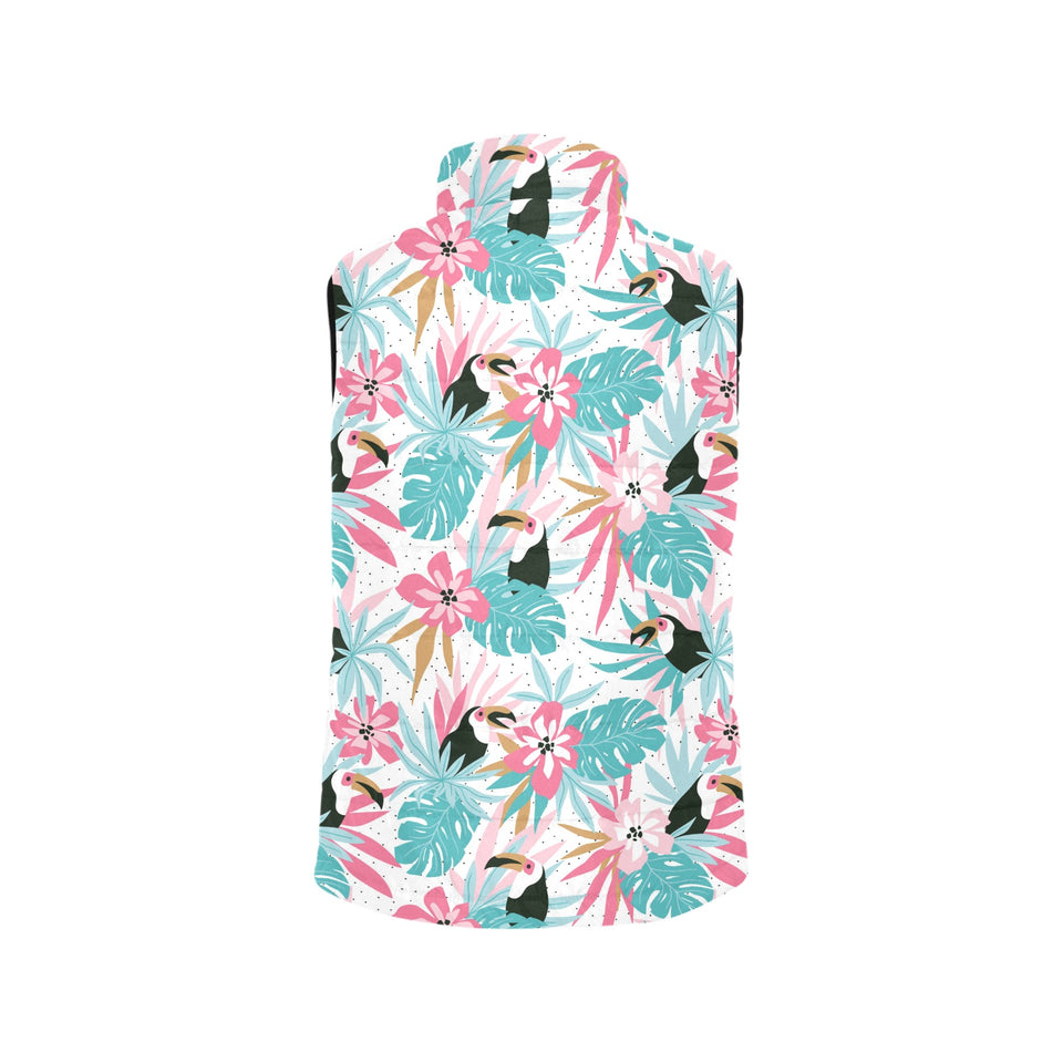 Toucan tropical flower leave pattern Women's Padded Vest